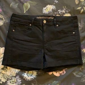 New American Eagle Midi Black Denim Cuffed Shorts